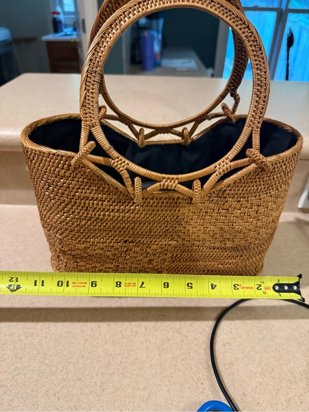 Handwoven Rattan Top Handle Bag – Bali Ata Grass, Batik Lined Summer Bag Boho